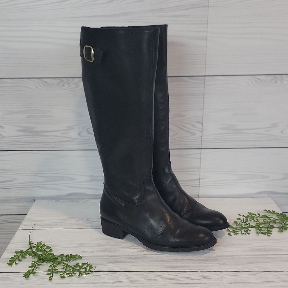 Helene Rouge Black Knee-High Leather Boots Womens Size 7.5 ( EU 38 )